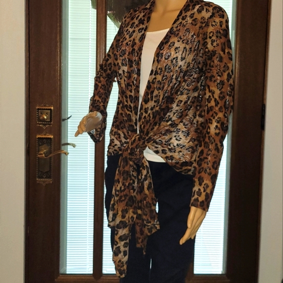 COPY - Newport News Small Leopard/Cheetah Print Tie Front/Drape Front Mesh Card… - Picture 1 of 13